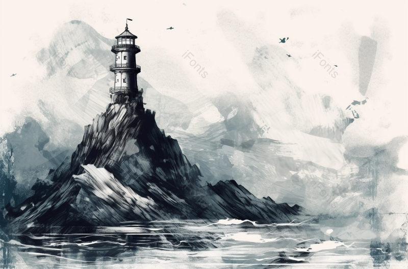 海边灯塔抽象水墨画,插画/手绘图,插画/手绘图库,插画/手绘图下载,插画/手绘